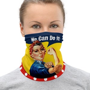 Rosie the Riveter | Two Way Mask/Gaiter for Cosplay/Halloween | Vintage WW2 Poster Art