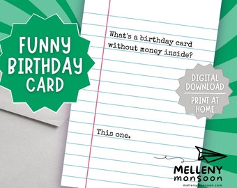 Funny Printable Birthday Card, Card Without Money, Rude Happy Birthday Card For Him, Instant Download, Last Minute Birthday Gift for Friend