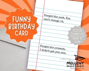 Happy Birthday Card, Card Without Gift, Funny Printable Birthday Card, Snarky Birthday Digital Card, Pessimist, Last Minute Instant Download