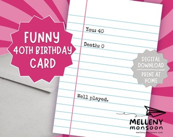 Funny 40th Birthday Card 40th Birthday Card Sarcastic 40th Birthday ...
