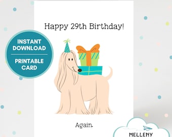 Grappige sarcastische afdrukbare 30e verjaardagskaart, "Happy 29th Birthday... Again", 30 jaar oude lastminutedownload voor beste vriend, leeftijdgrap