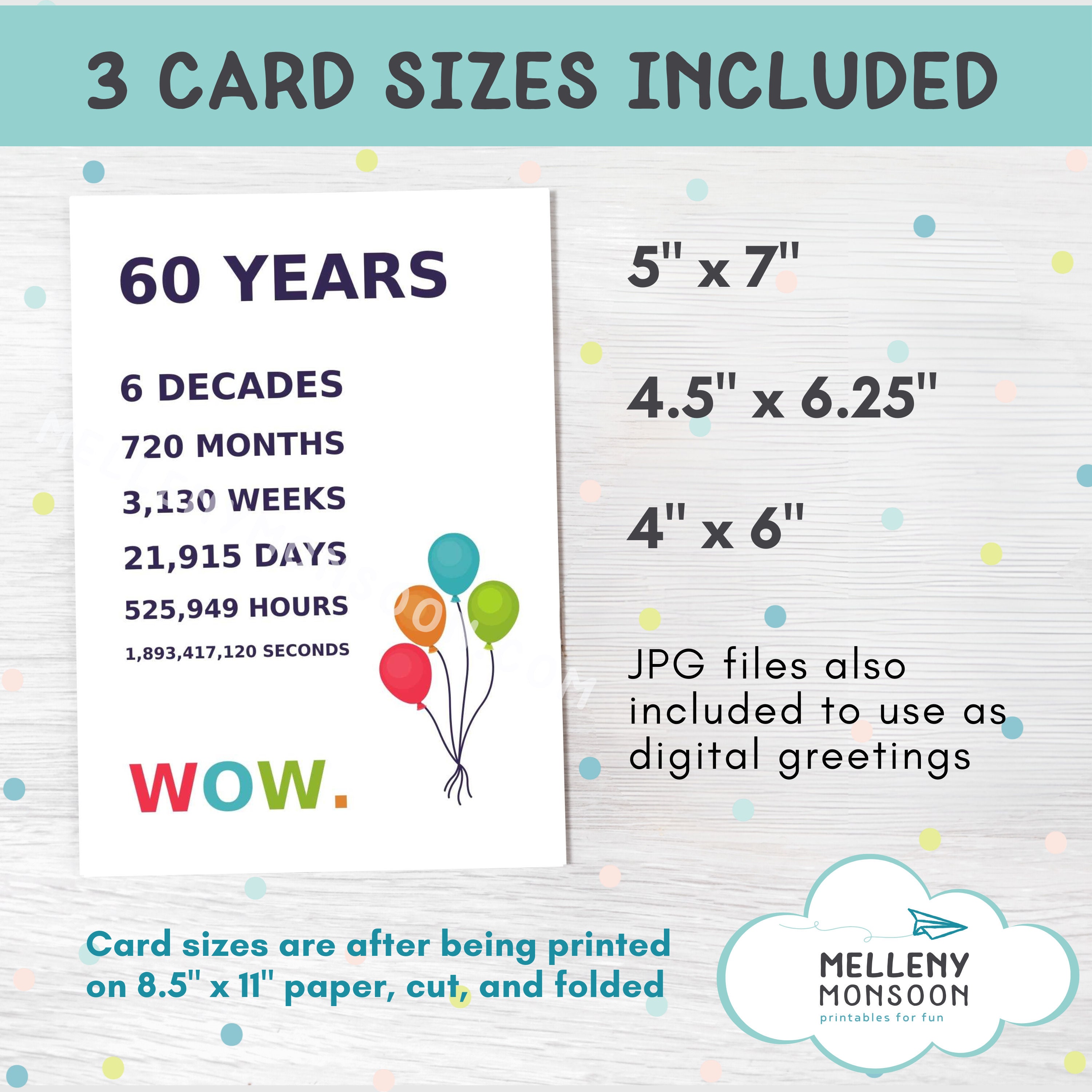 Funny Wow Printable 60th Birthday Card, Instant Download, Getting Old ...