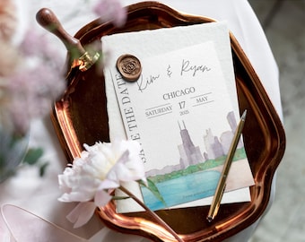 Chicago Skyline Save The Date | Chicago Waterfront Invitation | Chicago Invitation | Chicago Watercolor | Simple Chicago | Editable Template