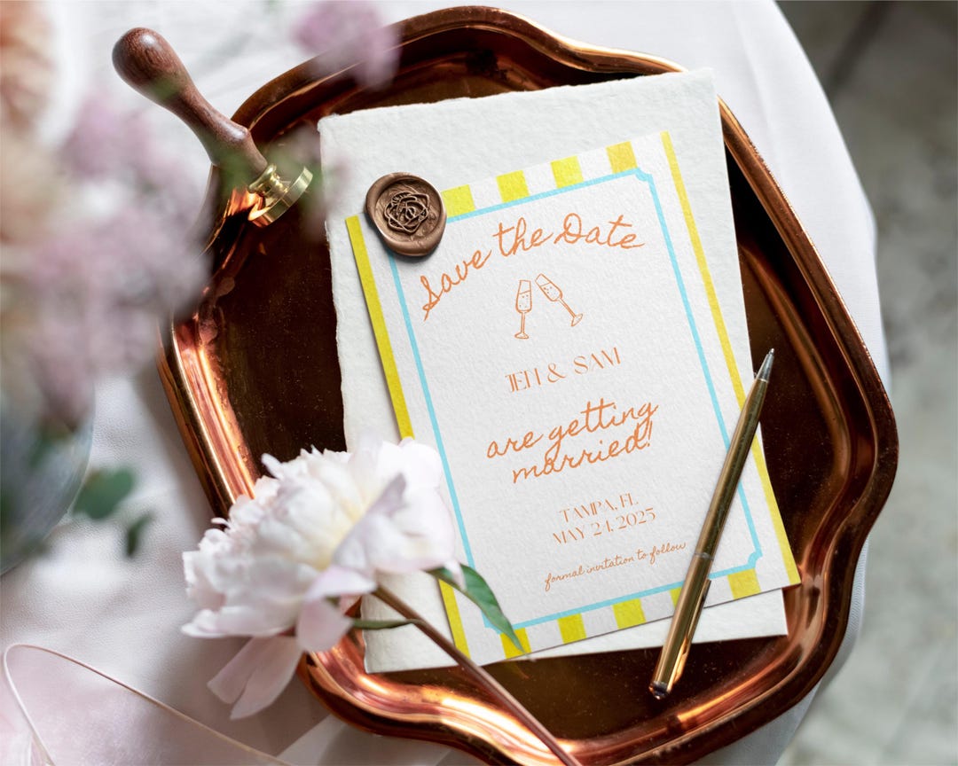 Yellow Save Yellow Stripe Save the Date Template | Bright Wedding | Yellow Wedding ...