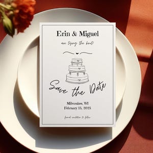 Simple Save The Date Template | Cake Doodle Save the Date | Minimalist Wedding Save The Date | Watercolor Cake Invite  | Editable Template