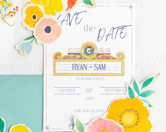 Chicago Save The Date | Chicago Sign Invitation | Chicago Invitation | Chicago Watercolor | Simple Chicago | Editable Template