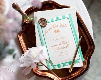 Green Stripes Save The Date Template | Simple Green Save the Date | Green Wedding | Tropical Colors | Summer Invitation | Editable Template