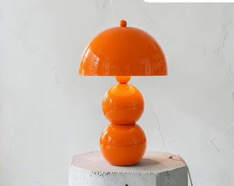 Orange Mushroom Table Lamp, Mid Century Modern Scandinavian Bedside Lighting