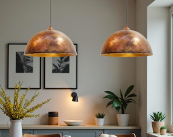 Copper Dome Pendant Lamp, Nordic Minimalist Light, Kitchen Island Lighting