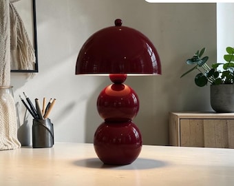 Burgundy Mushroom Table Lamp, Modern Sculptural Table Lamp, Contemporary Bedside Lamp, Minimalist Home Decor Lighting