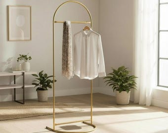 Gold Metal Oval Standing Coat Rack – Modern & Functional