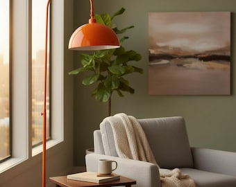 Mid Century Orange Arc Floor Lamp • Retro Unusual  Standing Lamp • Modern Vintage Lighting • MCM Corner Floor Lamp • Unique Metal Floor Lamp
