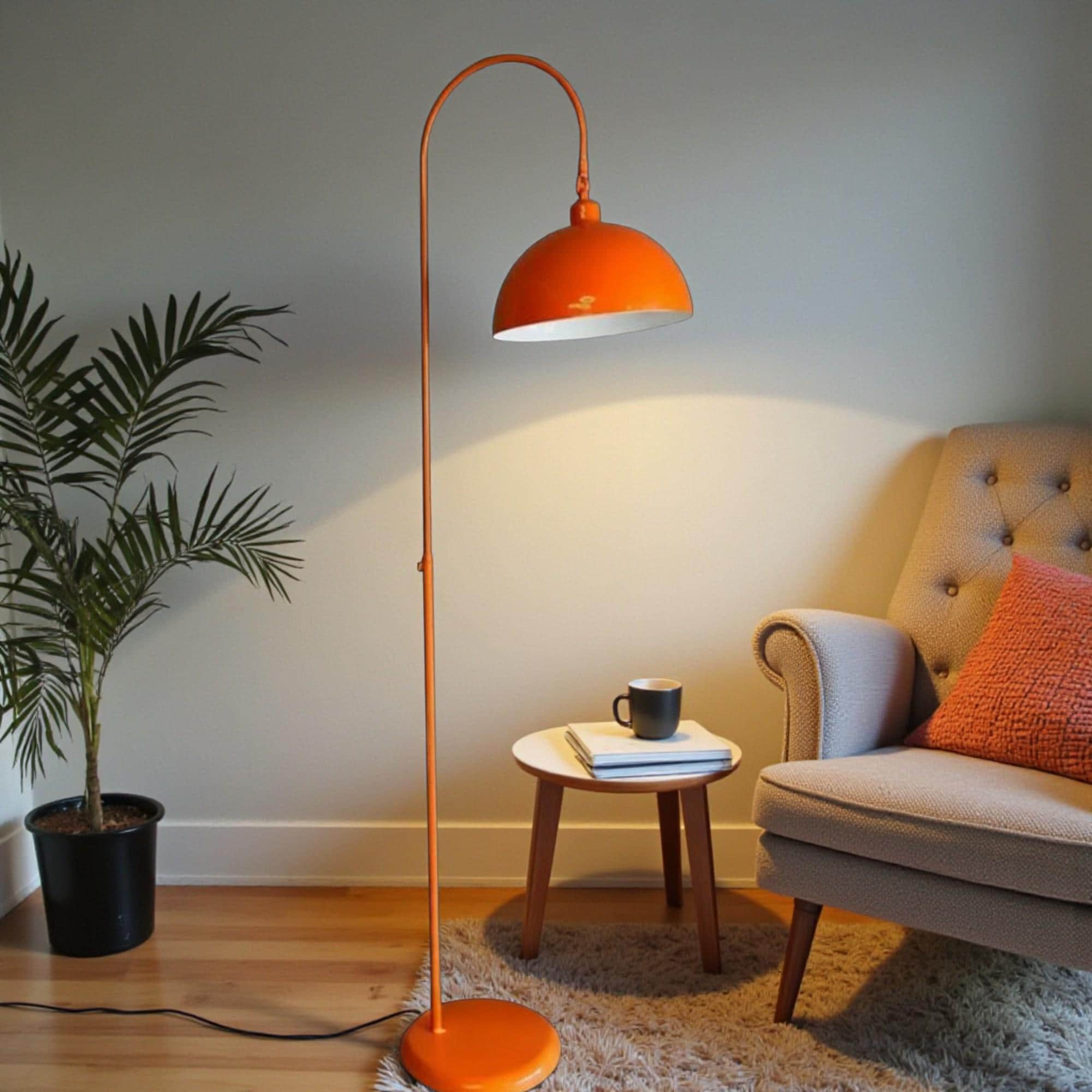 Mid Century Orange Arc Floor Lamp • Retro Unusual Standing Lamp ...