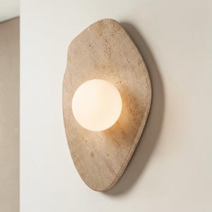 Travertine Wall Sconce, Modern Stone Wall Lamp, Luxury Japandi Wall Lamp, Wabi Sabi Lighting, Handmade Natural Travertine Wall Decor