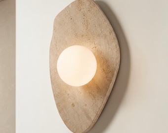 Travertine Wall Sconce, Modern Stone Wall Lamp, Luxury Japandi Wall Lamp, Wabi Sabi Lighting, Handmade Natural Travertine Wall Decor