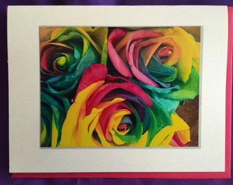 Rainbow Roses Photo Blank Note Card