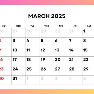 2025 Calendar Monthly Printable With Large Numbers - Etsy