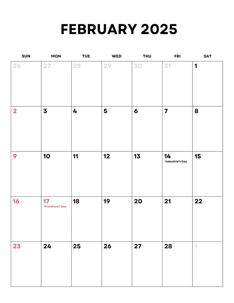 February 2025 Calendar Printable Etsy UK