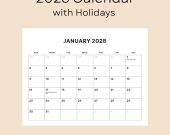 Afdrukbare maandkalender 2028 met feestdagen