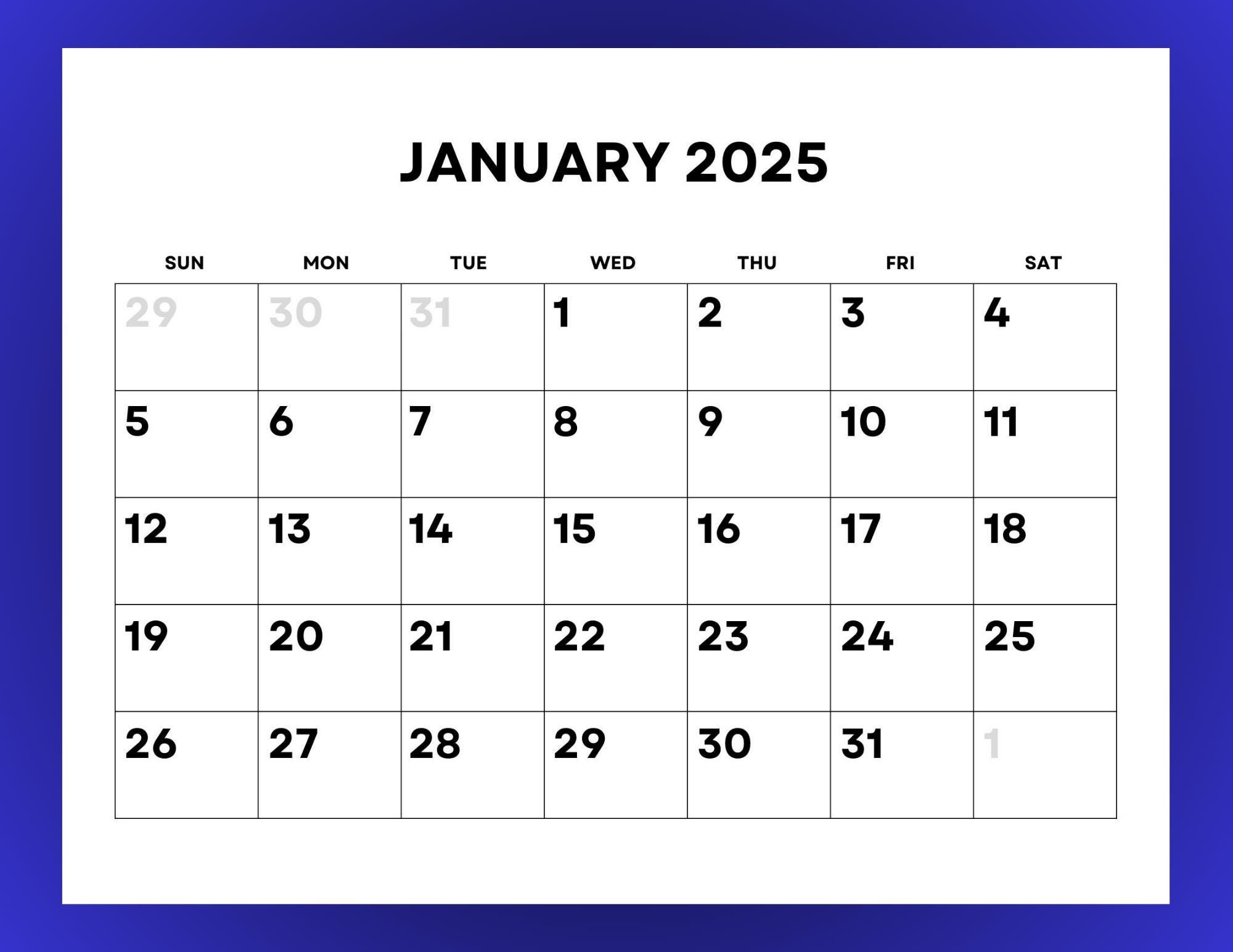 2025 Calendar Monthly Printable With Large Numbers - Etsy jumbo-print-calendar-2025