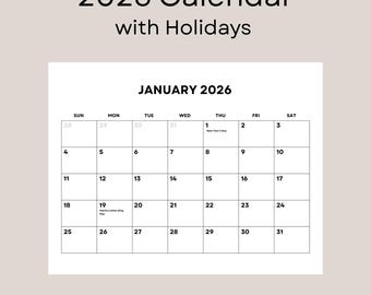 Afdrukbare maandkalender 2026 met feestdagen