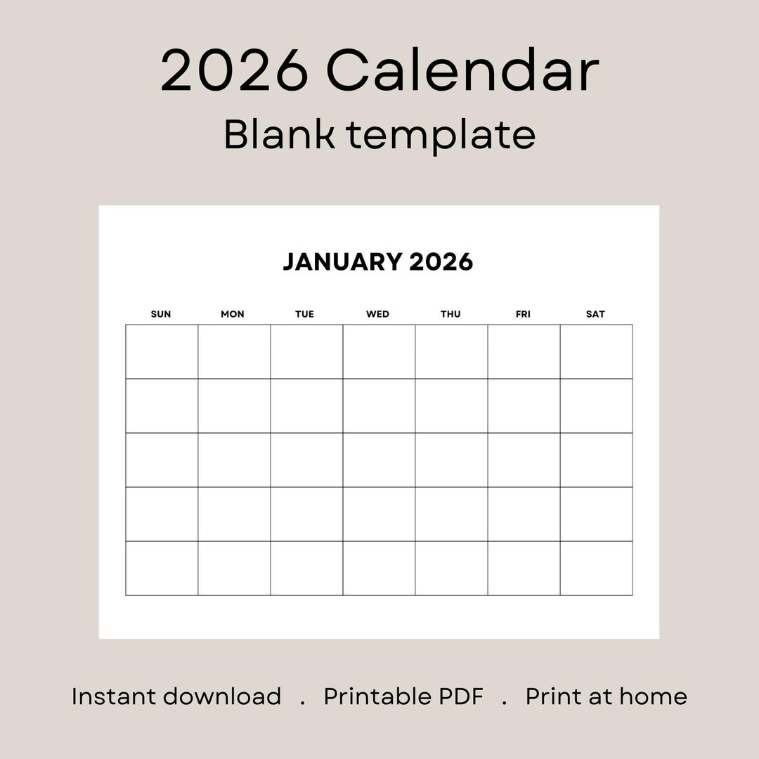 2026 Blank Monthly Calendar Template - Etsy UK