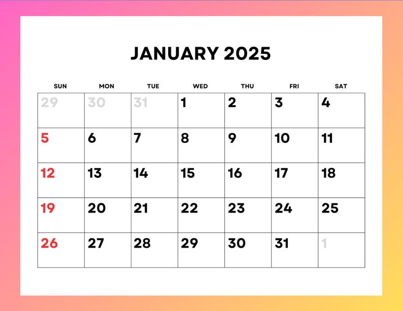 2025 Calendar Monthly Printable With Large Numbers Etsy 2025 Calendar Monthly Printable With Large Numbers Etsy