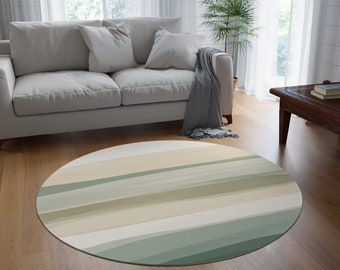 Tapis rond minimaliste en vert et beige, style Japandi, 5 pieds, tapis Serenity Circle