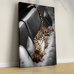 Black and White - Panther in the Jewelry Shop Print - Vintage Photography - Fashion Print - 1950s - Wall Art - Cheetah Poster - Canvas