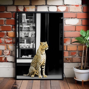 Black and White - Panther in the Jewelry Shop Print - Vintage Photography - Fashion Print - 1950s - Wall Art - Cheetah Poster - Canvas