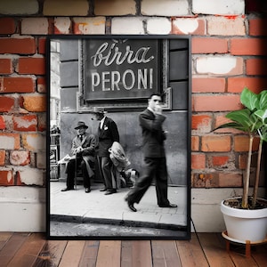 Vintage Italy Canvas Poster: Men in Napoli Street Scene, Antique Bar Decor