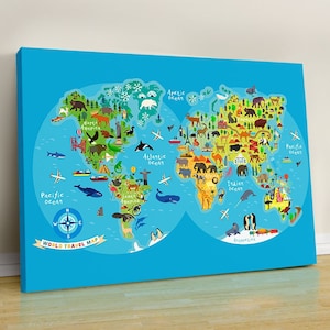 Weltkarte mit Tieren, Lernposter, Kinderzimmerdeko, Kinderzimmerdeko, Weltkarte, Kinderzimmerdeko, Weltkarte, Kinderzimmerdeko