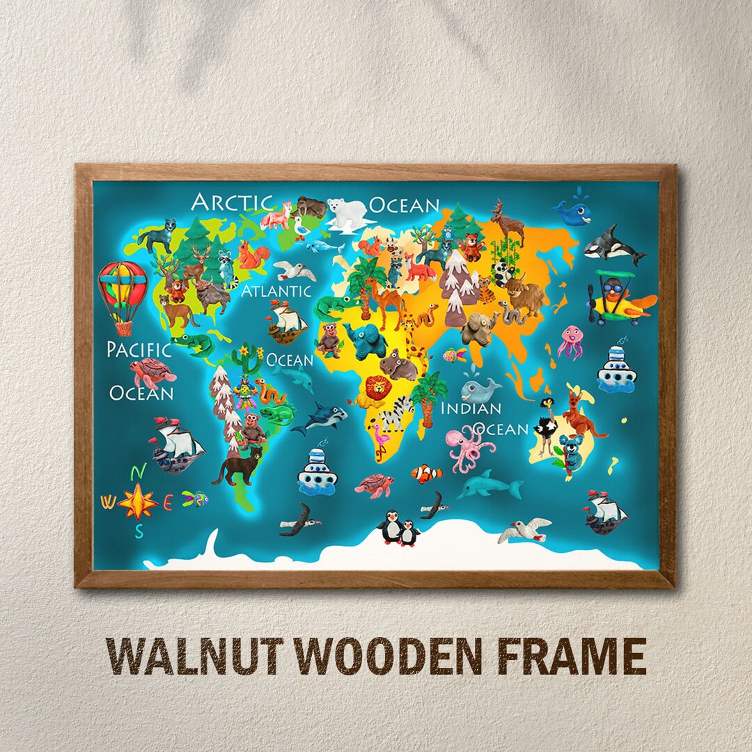 Kids Room Art Animal World Map Print,educational Poster, Nursery Decor ...