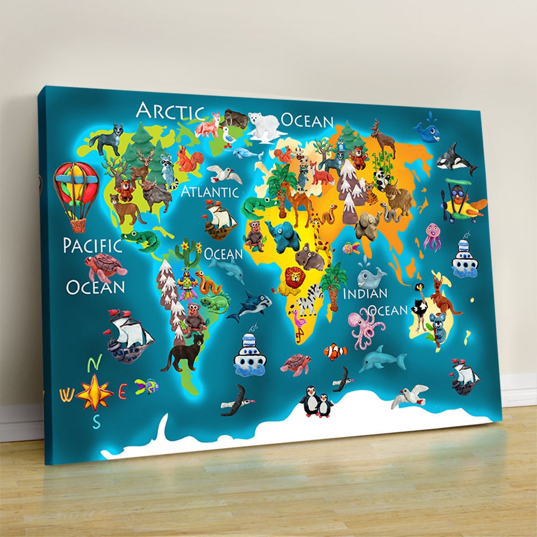 Kids Room Decor Animal World Map Print,educational Poster, Nursery ...