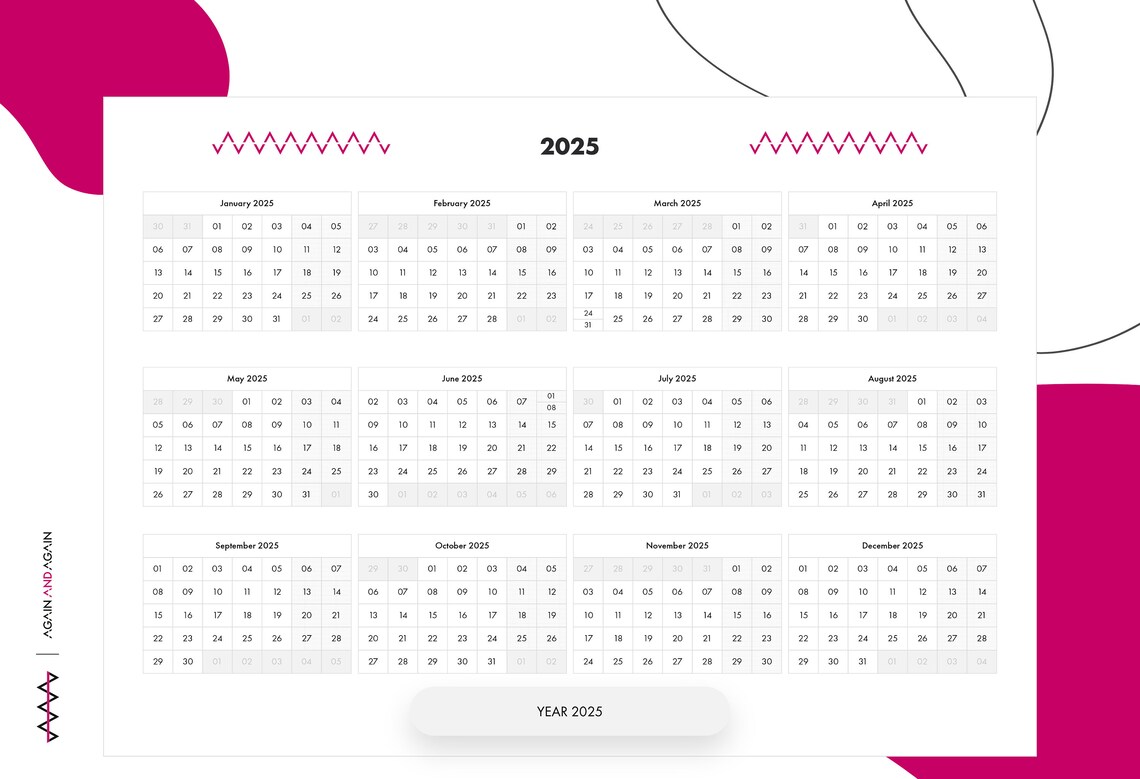 Printable 2024-2025 Calendar Bundle A4 Format, Yearly Overview on Two ...
