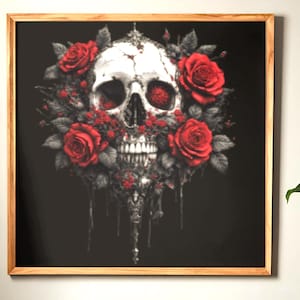 Skulls & Roses Gothic Art Set | 6 Dark Floral Skull Designs | Goth Gallery Wall Art PNG | Instant Download | Alternative Home Decor