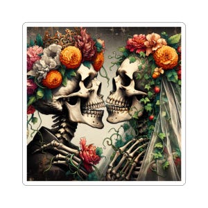 Until Death Do We Part, Gothic Skull and Roses Kiss-Cut Stickers, Alternative Art for Laptop, Water Bottles, Goth Sticker Skull Lovers