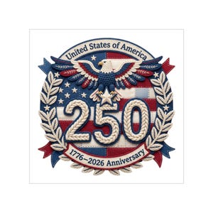 3d Yarn Fiber Art 250th Anniversary Eagle Emblem Sticker Waterproof Car Decal Quilted Knit Crochet Quilted & Embroidery Transparent Back