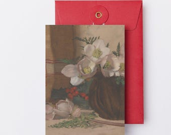 Vintage Impasto Floral Greeting Card, Antique Roses and Berries Printable, Charles Ethan Porter Smithsonian Art, Mindful Sympathy Card