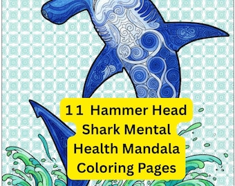 Hammer Kopf Hai, Psychische Gesundheit Mandala Malseiten, Ocean Zen-Kunst, achtsame Entspannung Printable SEL, Achtsamkeit Sofort-Download, BONUS