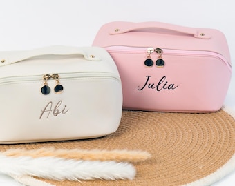 Custom Leather Embroidered Makeup Bag, Large Capacity Cosmetic Bag, Bridesmaid Gifts, Bridal Party Gifts,Makeup Organizer,Bridal Shower Gift