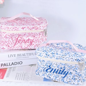 Personalized Floral Cosmetic Bag, Monogrammed Embroidered make up bag, Bridesmaid Gifts, bridal shower, Monogrammed Toiletry Bag,Storage Bag