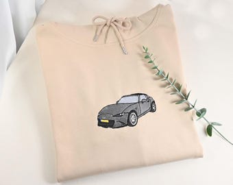 Felpa con cappuccio ricamata con auto personalizzata, testo personalizzato sulla manica