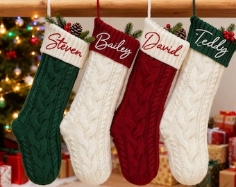 Embroidered Knit Christmas Stocking, Personalized Family Holiday Decor
