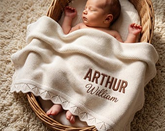 Personalisierte gestickte Babydecke, benutzerdefinierte gestrickter Name, weiche Decke, Geschenk nach Hause kommen