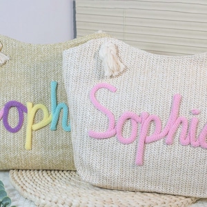 Custom Beach Straw Bags, Bridesmaid Bag ,Bridal shower bag, Wedding Gift, beach bag bachelorette, bridesmaid proposal, Tote Bag
