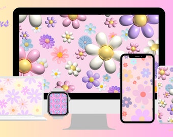 Pastel Flower Digital Wallpaper: 4K Cute Aesthetic Desktop iPhone iPad Tablet Samsung Graphic Designer Vector Instant Download