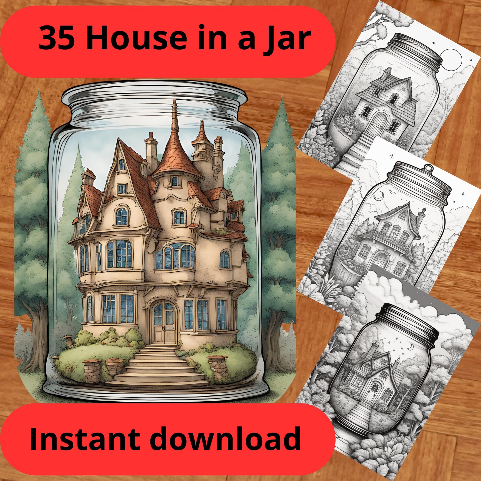 35 House in a Jar - Printable Adult and Kids Coloring Page , Coloring ...