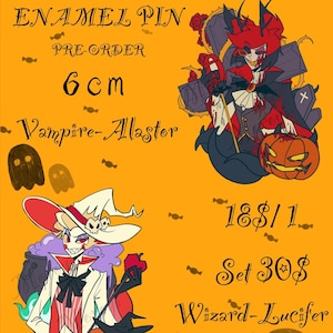 IN-STOCK Happy Helloween Alastor and Lucifer Enamel Pin Set