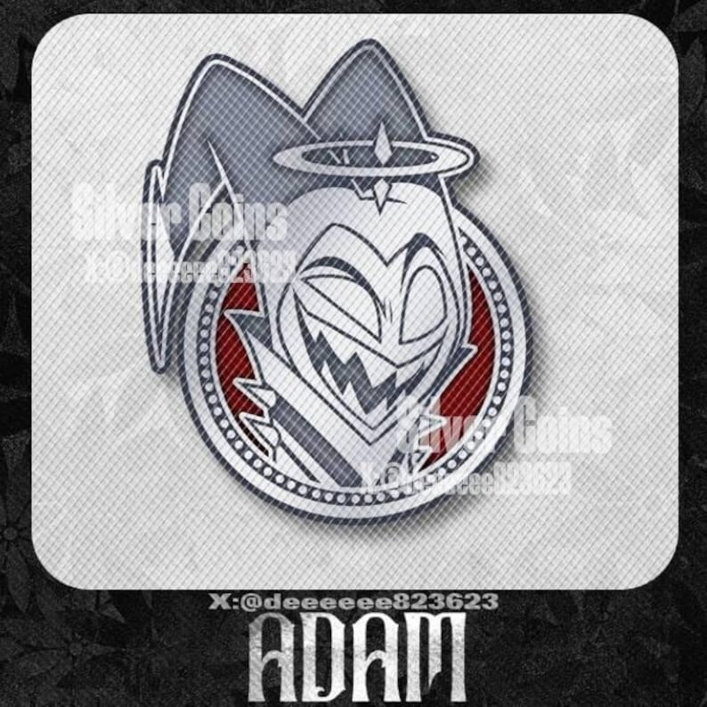 May include: A stylized graphic featuring a character with a white face, a red and white circular border, and a gray jester hat. The word "ADAM" is at the bottom. The image has the text "Silver Coins" and "X:@deeeeeee823623".